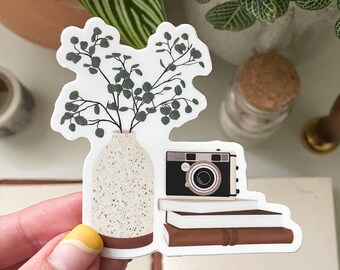 The Minimalist Sticker | Plant and Vintage Camera Sticker | Plant Sticker for Laptop, Car, Water Bottle| Plant Sticker Decal for Plant Lover