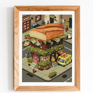 Breakfast Sandwich Club Art Print| Art Print|Baguette Sandwich Art Wall Hanging | Art Print, Home Decor, Wall Decoration |Breakfast Food Art