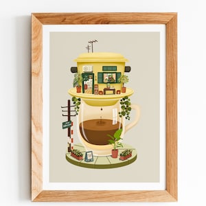 Vietnamese Coffee Shop Art Print | Imagination Collection |  Vietnamese Coffee Lovers | Coffee Shop Art Poster Print for Wall Gallery Art