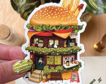 Burger Restaurant Magnet: Weatherproof Fridge Art