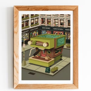 New Coffee Shop in Town Art Print|Art Print|Espresso Machine Art Wall Hanging|Art Print, Home Decor, Wall Decoration|Espresso Coffee Machine