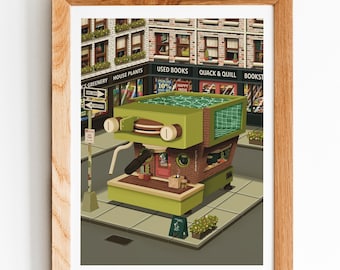 Coffee Shop Art Print: Espresso Machine Wall Decor, Matte Finish