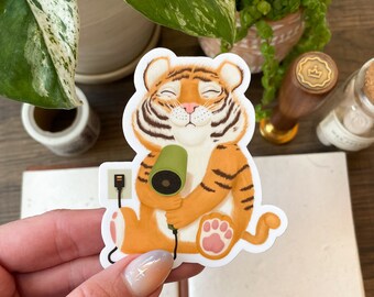 Funny Tiger Blow Dryer Sticker: Weatherproof Vinyl Decal
