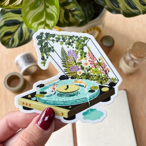 Koi Fish Record Player Sticker: Weatherproof Vinyl Decal