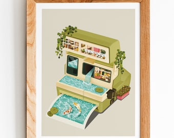 Koi Fish Polaroid Camera Art Print: Whimsical Home Decor