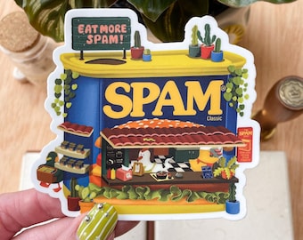 Spam Cafe Sticker| Vinyl Weatherproof Sticker for Water Bottle, Laptop, Tablet | Vinyl Spam Sticker for Spam Lovers
