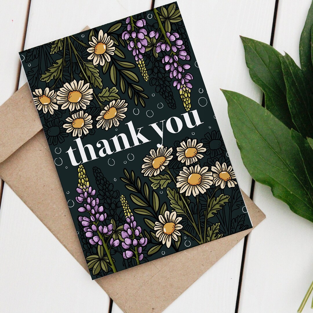 Floral Thank You Card: Blank Note Card With Envelope - Etsy