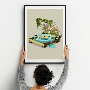 Record Player Art Print| Art Print  | Vinyl Record Player with Koi Fish Art Wall Hanging | Turn Table Art Print, Home Decor, Wall Decoration