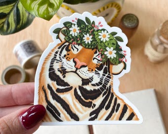 Smiley Tiger Sticker| Vinyl Sticker for Water Bottle, Laptop, Tablet |Weatherproof, Scratch Resistant Sticker| Cute,Smiley Tiger Sticker