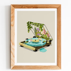 Koi Fish Record Player Art Print: Whimsical Home Decor