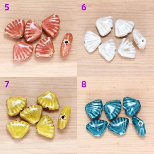 May include: Assortment of ceramic shell-shaped beads in various colors, including red, white, yellow, and blue. The beads are arranged in four groups, labeled 5, 6, 7, and 8.