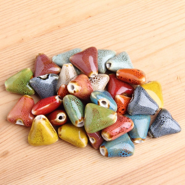 Ceramic beads, Glazed ceramic beads, Triangle ceramic beads, Porcelain beads, Pottery beads, 8mm hole 2.5mm ceramic beads, 20pcs/per strand