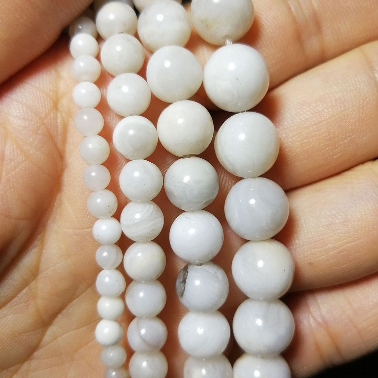 Natural white agate beads White stone beads Agate beads Etsy