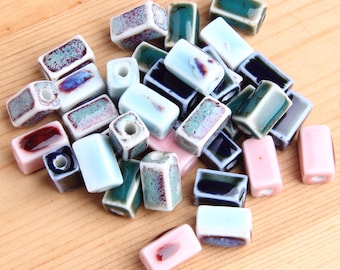 28 st/per sträng, 12*8 mm/hål 2,5 mm, Keramiska pärlor, Glaserade keramiska pärlor, Rubformade keramiska pärlor, Rektangulära blockporslinspärlor, Keramikpärlor