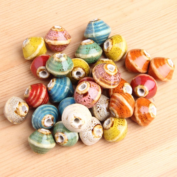 Ceramic beads,Glazed ceramic beads,Biconical ceramic beads, Porcelain beads, Ceramic for jewelry, D 14.5mm / hole 3mm bead ,5 pcs/per strand