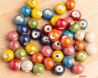 6mm ceramic beads, Brown spots glazed ceramic beads, 2.5mm hole ceramic beads, Handmade porcelain bead for jewelry, 100pcs/per strand