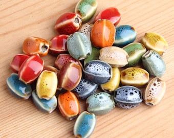 25 Stück/Strang,9.5mm/2,5mm Loch,Keramikperlen,Glasierte Keramikperlen,Braune Flecken Keramikperlen,Quad Porzellanperlen,Mix Perlen,für Schmuck