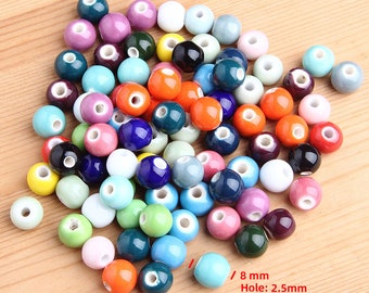 55 piezas/por hebra,8 mm/agujero 3 mm,Cuentas de cerámica,Cuentas de cerámica hechas a mano,Cuentas de cerámica multicolores esmaltadas,Cuentas de porcelana para joyería,Cuentas de mezcla