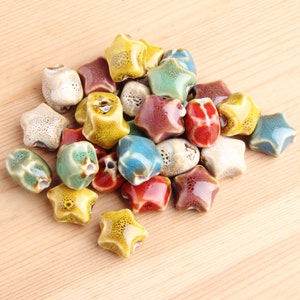 Ceramic beads, Glazed ceramic bead, Star ceramic beads with brown spots, Porcelain bead, Pottery bead, 16mm/hole 2.3mm bead, 5pcs/per strand