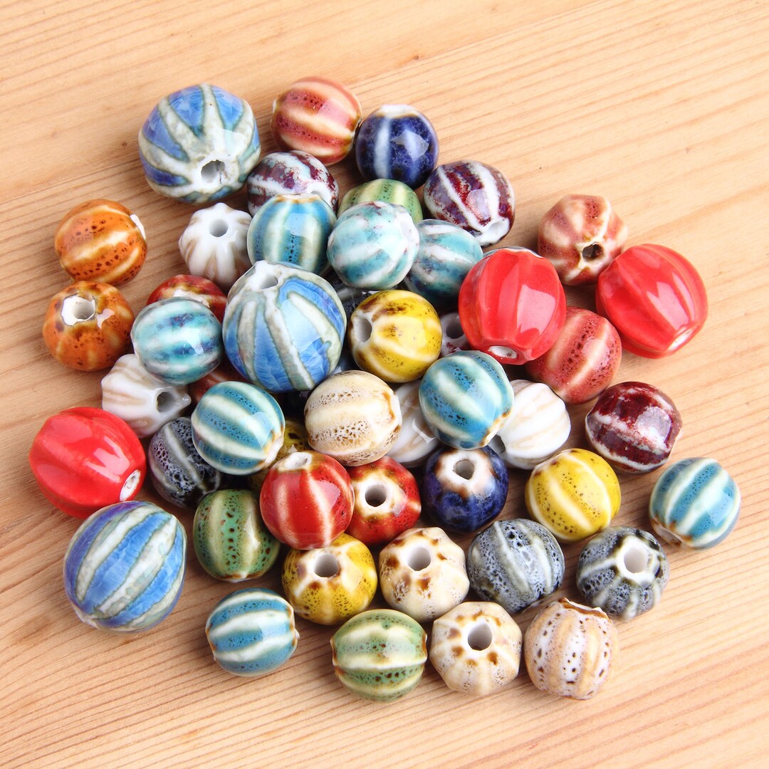 Ceramic Beads, Glazed Ceramic Beads, Water Melon Ceramic Beads, Pottery