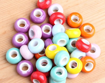 16 piezas/por hebra, 15 mm/agujero 5,5 mm, cuentas de cerámica hechas a mano, cuentas de cerámica esmaltadas, cuentas de cerámica de tambor, cuentas de cerámica para joyería, cuentas mixtas