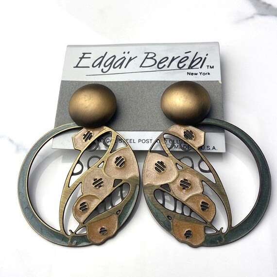 Edgar Berebi Vintage Floral Enamel Metal Earrings - image 1