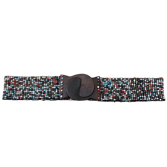 Vintage Multicolored Beaded Wooden Belt