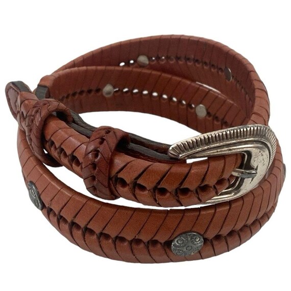 Vintage 1993 Western Brown Leather Silver Studded Belt Sz 30  display picture 1