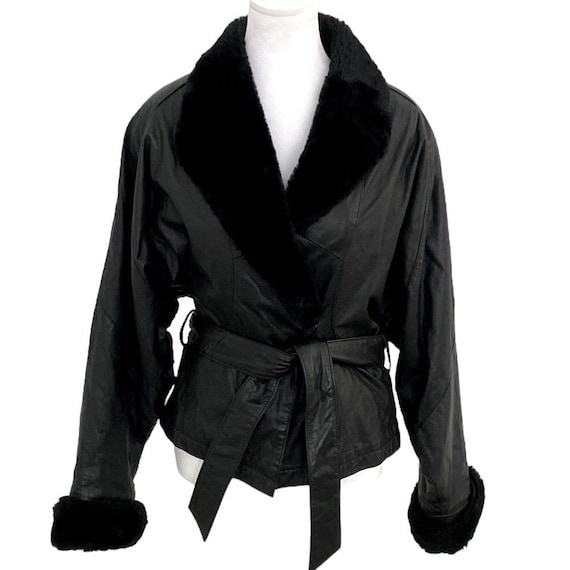 Wilsons Vintage Black Leather Fur Jacket Sz S - image 1