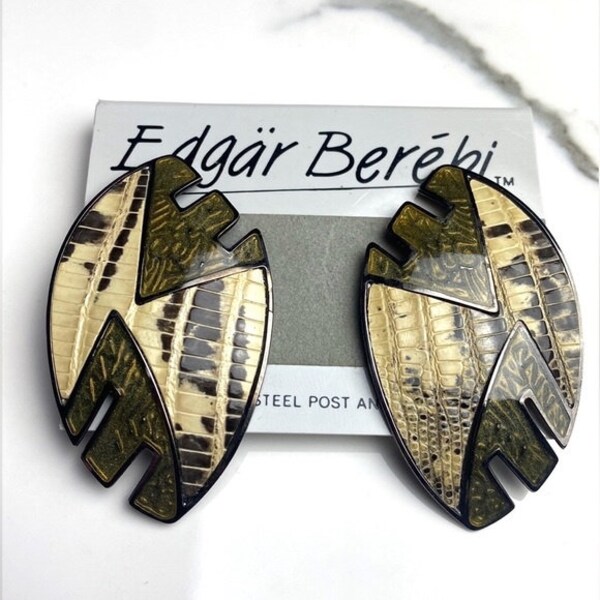 Edgar Berebi Vintage Plated Enamel Snakeskin Earrings