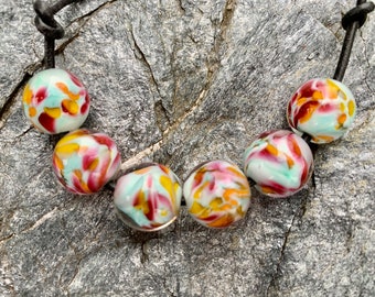 Set of 7 Barrel Beads Artisan Lampwork Handmade Lampwork Beads Glass Beads Cylindrical Beads Hawaiian Escape Barrel Beads