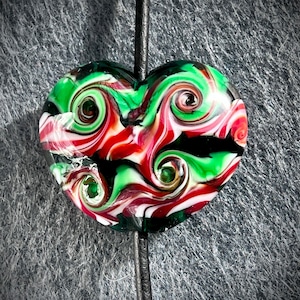 Festive Lampwork Heart Bead: Handmade Glass Focal Bead