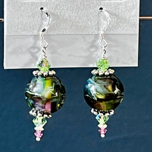 Round Dangle Earrings | Multiple Colors | 1 Pair | Fishhook| Lampwork Earrings | Glass Beads | Handmade Earrings | Sterling Sliver