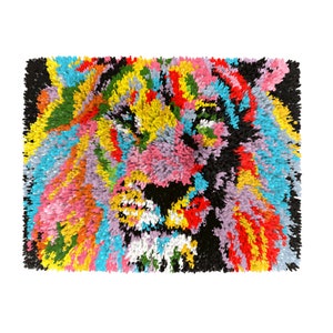 Latch Hook Rug Kits, Kids Adults Carpet Embroidery Set Beginners Cross Stitch DIY Crochet Needlework Crafts Kits, Lion Head 20 x 15 Inches