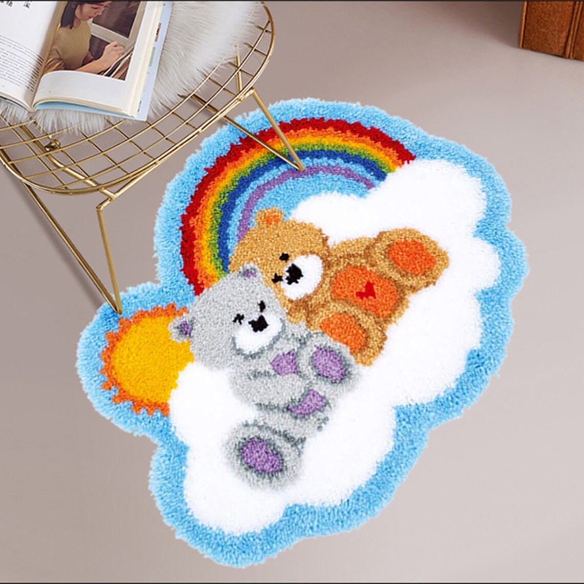Latch Hook Rug Kits Embroidery DIY Two Bears Pattern Crochet Etsy