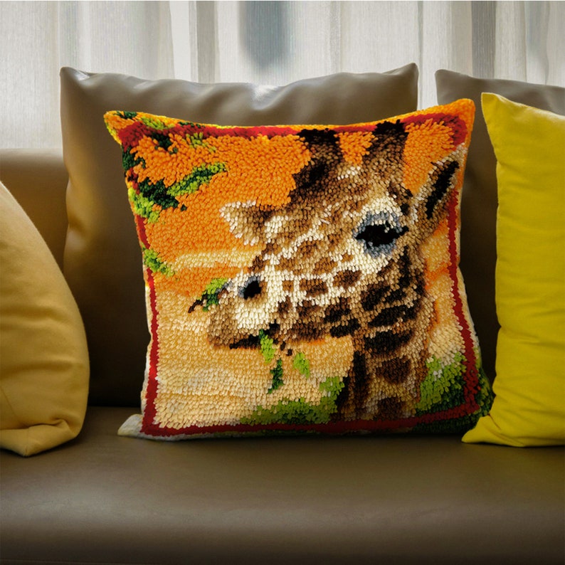 Latch Hook Kits for DIY Throw Pillow Cover Giraffe Cross Etsy