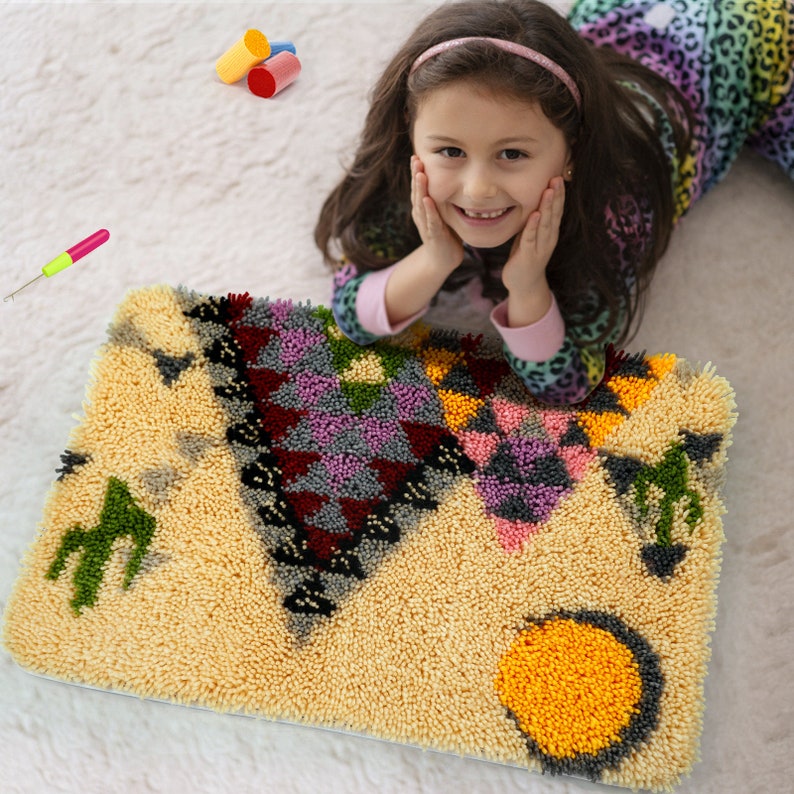 Latch Hook Kits DIY Rectangle Rug Christmas Tree Desert Cactus Pyramid Pattern Crochet Yarn Kit for Kids Adults Embroidery image 2