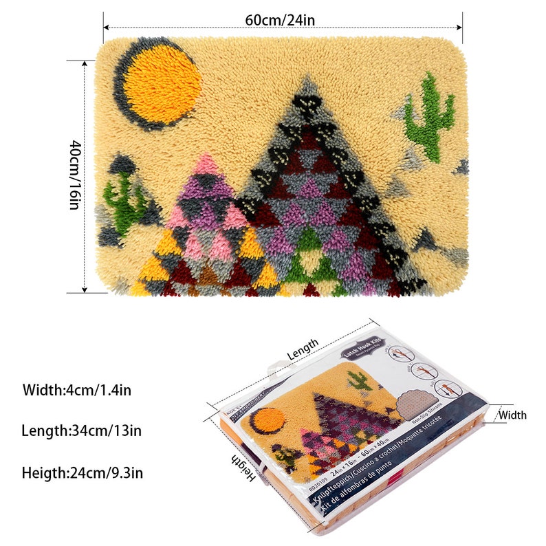 Latch Hook Kits DIY Rectangle Rug Christmas Tree Desert Cactus Pyramid Pattern Crochet Yarn Kit for Kids Adults Embroidery image 5