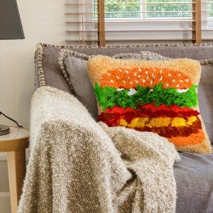 Hamburger Latch Hook Kits DIY Throw Pillow Cover Crochet Crafts Beginner Kids and Adults Handmade Crafts  Festival Birthday Gift, 17"x 17"