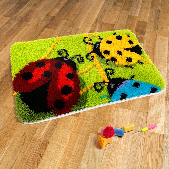 Lock Hook Rug Kit Lock Hook DIY Crochet Yarn Rug Craft Kit With Colorful  Preprinted Pattern Designs for Adult Kids 
