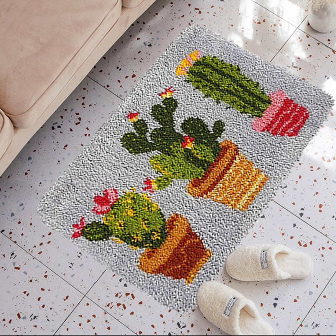 Latch Hook Rug Kits Embroidery DIY Cactus Pattern Crochet Etsy