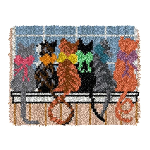 Latch Hook Rug Kits 6 Cats Patterns for Kids and Adults- DIY Yarn Carpet Crafting Arts Cushion Mat Crochet Tapestry Sofa Decor