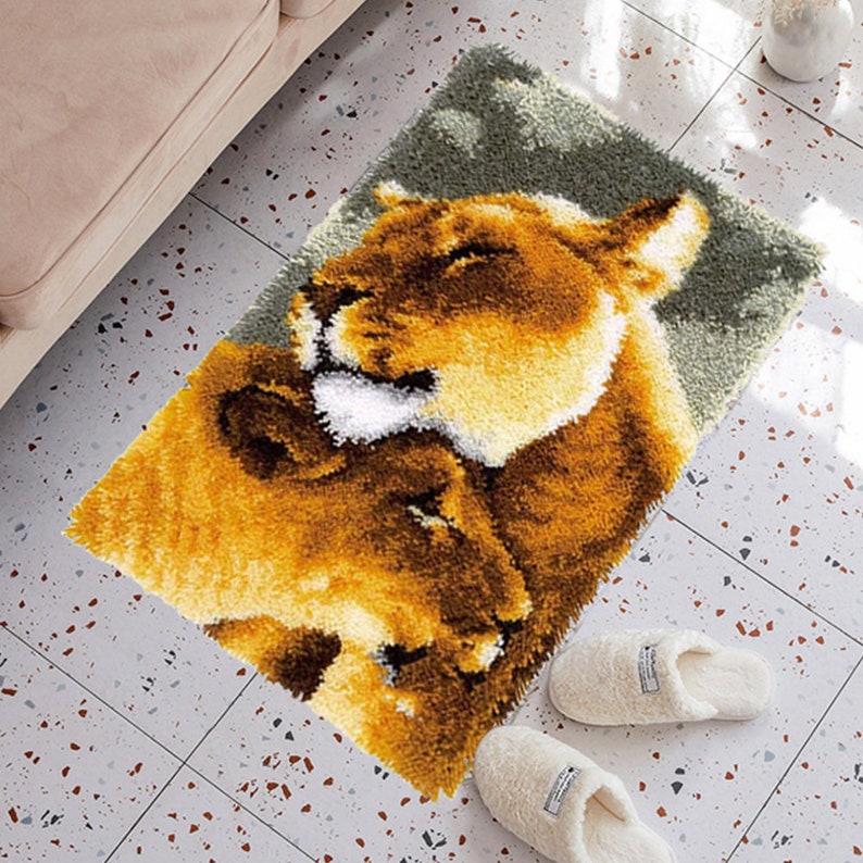 Latch Hook Rug Kits Embroidery DIY Two Tigers Pattern Crochet