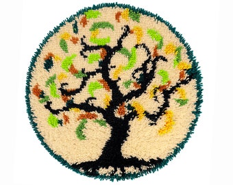 Tree of Life Latch Hook Kits DIY Crochet Yarn Kits,Carpet Embroidery Hook Rug Kit Needlework Sets Cushion for Kids or Adults Home