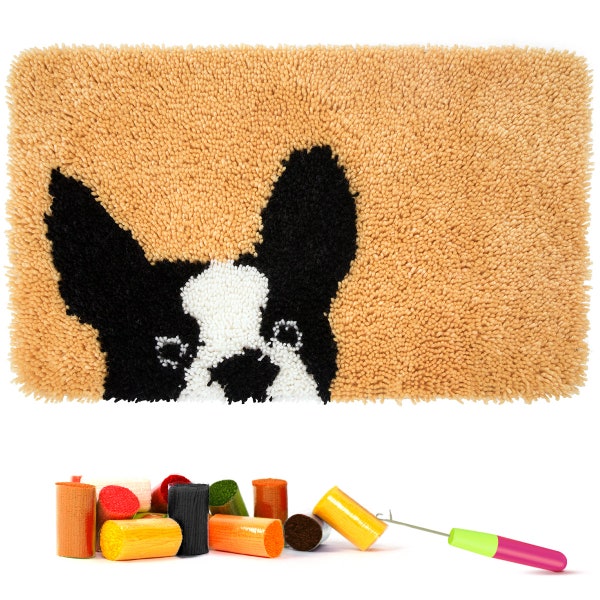 Latch Hook Rug Kits Embroidery DIY Dog Head Pattern Crochet Needlework Crafts for Adults and Kids Beginners 20"x 15"