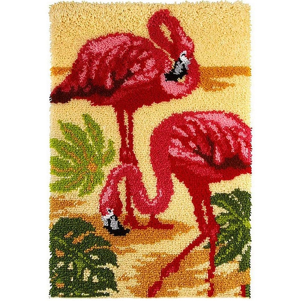 Latch Hook Rug Kits Embroidery DIY Flamingo Pattern Crochet Needlework Crafts for Adults and Kids Beginners 20"x 15"