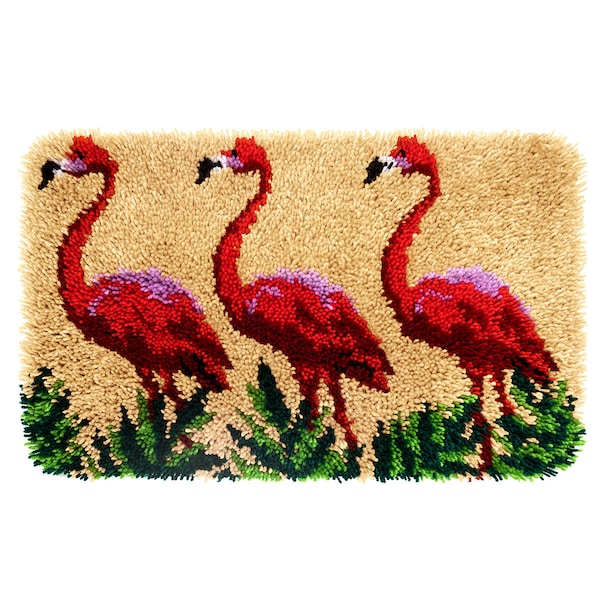 Flamingo Latch Hook Rug Kits Crocheting Carpet Rug Cats Acrylic Yarn Cushion Mat Crochet Tapestry Sofa Decor