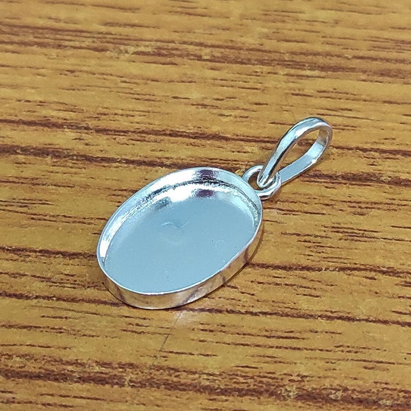 Plain Bezel Cup Close Blank Collet Oval 925 Sterling Silver Pendant, Setting For Making Pendant 6x4 MM To 20x25 MM, DIY Jewelry Supplies