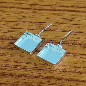 Plain Bezel Close Blank 925 Sterling Silver Collet Square Dangle Earring, Setting For Making Earring 3x3 MM To 30x30 MM, DIY Jewelry