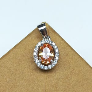 7x5MM Loop Clean Orange Cubic Zirconia Oval Pendant, 925 Sterling Silver Cubic Zirconia Oval Pendant, Sophisticated Jewelry for Her